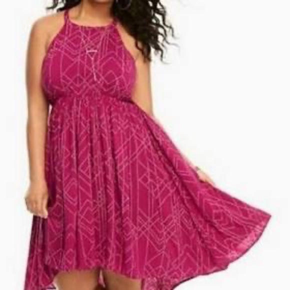 Torrid Berry Pink Geometric Print Challis High-Low Dress Sz 2/2X - Picture 1 of 8